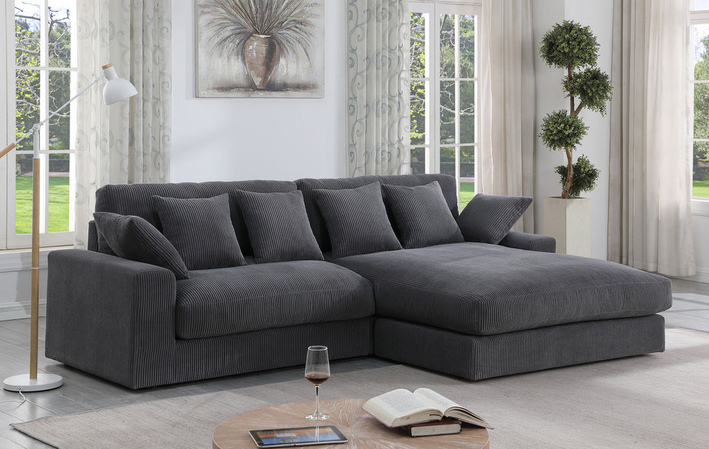 English Elm Astra Reversible Corduroy Sectional Sofa with Chaise Six Pillows Living Room B2749S00233