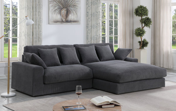 English Elm Astra Reversible Corduroy Sectional Sofa with Chaise Six Pillows Living Room B2749S00233