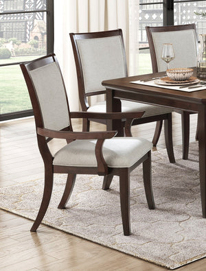 English Elm Formal Cherry Wood Seven Piece Extendable Dining Set with Walnut Inlay Upholstered Chairs B011S02265