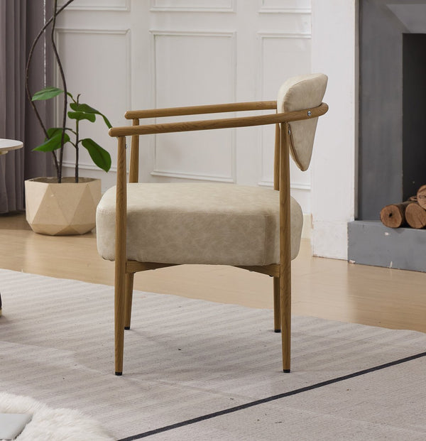 English Elm Beige Woven Fabric Dining Chair Set of Two with Wood Grain Iron Frame for Any Room W3149S00003