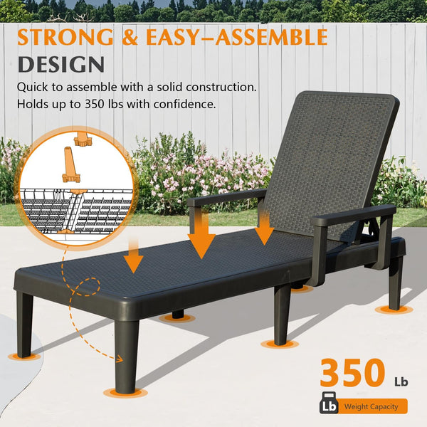 English Elm Pool Chaise Lounge Set of Two Resin Reclining Chairs for Patio Deck Garden Use Grey W1859P477805