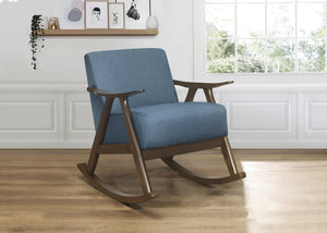 English Elm Modern Waithe Rocking Chair Dark Walnut Frame Brown Upholstery Midcentury Streamlined Comfort Design Blue 40.25 L x 31.25 W x 20 H B011P255256