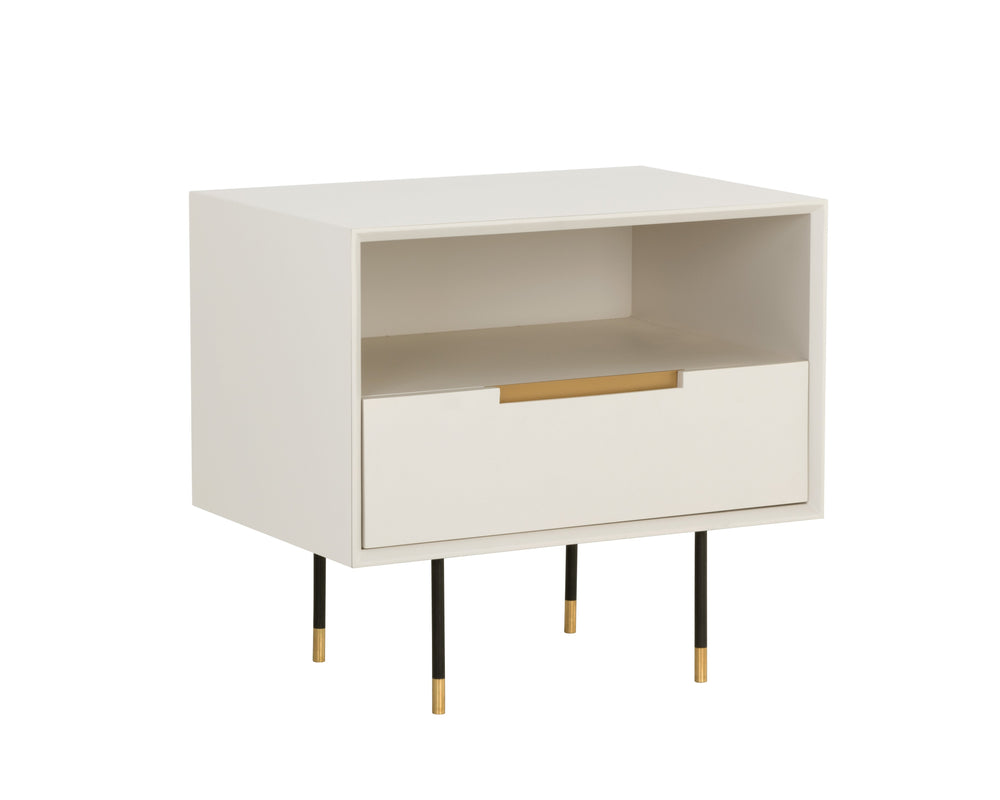 Sunpan Danbury Nightstand - Sleek Modern Design with Pull-Drawer, Rustic Bronze Accents, and Gold Caps Modern Cream