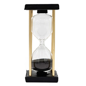 English Elm Set Of 2 Elegant 15-Minute Hourglasses With Metal Stand, Black Sand Timer For Home Décor & More W2078P279011-GIGA