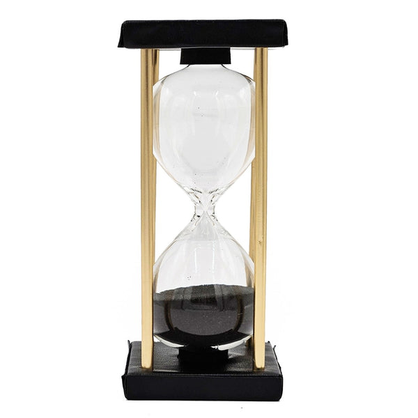 English Elm Set Of 2 Elegant 15-Minute Hourglasses With Metal Stand, Black Sand Timer For Home Décor & More W2078P279011-GIGA
