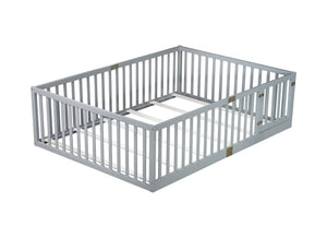 English Elm Twin Floor Bed Solid Rubber Wood with Tall Safety Railings for Toddler Sleep Grey W504P287657
