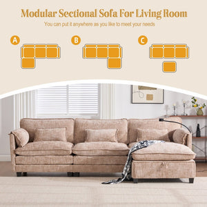 English Elm United We Win 112" Oversized Modular Chenille Sectional Sofa With Storage Ottoman & Usb Charging Ports W1568S00183-GIGA