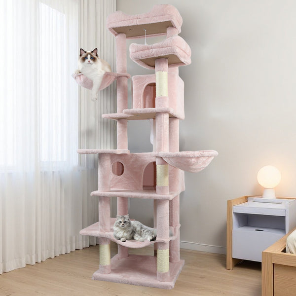 English Elm 68in Tall Six Level Plush Cat Tower with Hammocks Cave and Sisal Posts for Indoor Cats W243P351705