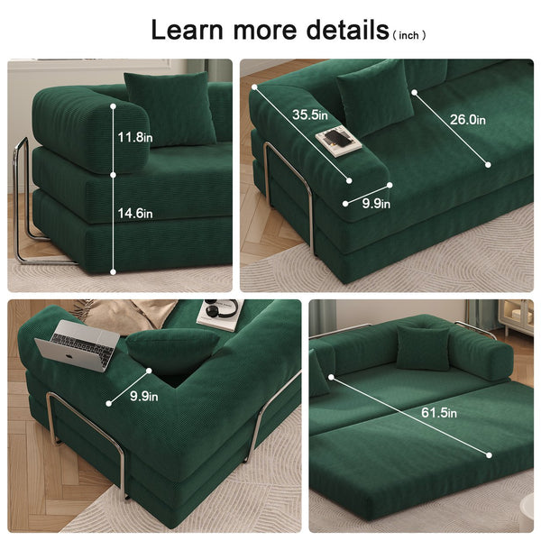English Elm 78.8Inch Modular Sectional Sofa Bed - Versatile Green Corduroy Furniture For Living Room & Bedroom W3147P278115