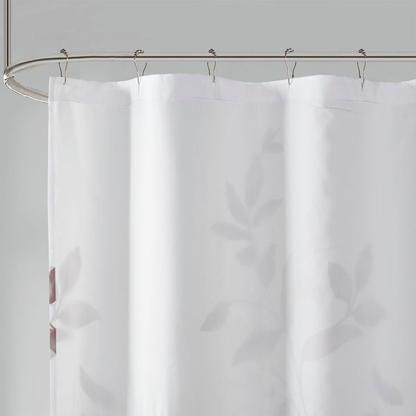 JLA Home Madison Park - Burnout Botanical Shower Curtain with Textured Burnout Detail, Water-Resistant, Machine Washable Elegance Mauve MP70-6630