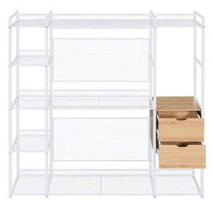 English Elm Open-Style Wardrobe Storage System with Heavy-Duty Metal Frame, Rails, Shelves & Drawers - Sleek Durable Design for Organized Living White SF000087AAK
