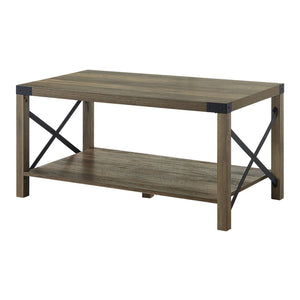 English Elm Rustic Oak Coffee Table With X-Slat Design & Ample Storage Shelf For Stylish Living Room Decor B062P185677-GIGA