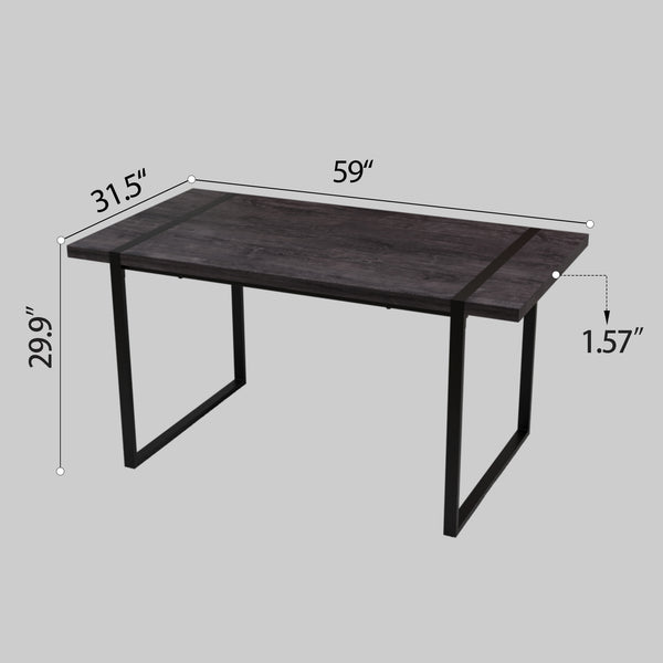 English Elm 59" Industrial Dining Set with Suede Chairs Matte Metal Base Mdf Table Seats Four Black+ Gray W2189S00817