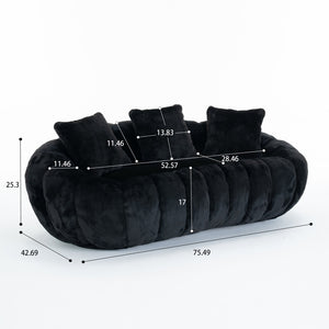 English Elm Floral-shaped Faux Fur Two Seater Sofa Sculptural Petal Design for Cozy Living Rooms Black W2012P399203