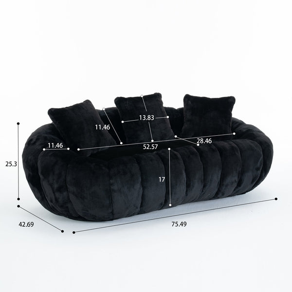 English Elm Floral-shaped Faux Fur Two Seater Sofa Sculptural Petal Design for Cozy Living Rooms Black W2012P399203