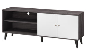English Elm Amidon Mid-century Modern Tv Stand with Splayed Legs Open Shelf and Cabinet Walnut Dark Gray+White B2735P297798