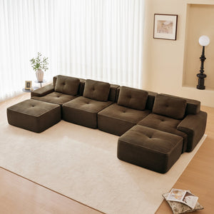 English Elm 153" Modern U-Shaped Modular Sectional Sofa - Luxurious Corduroy, Ergonomic Comfort, No Assembly Needed! W714S01509