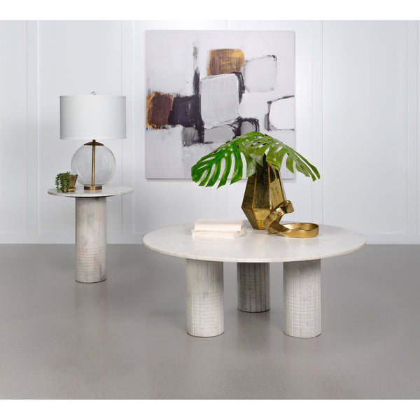 English Elm Preston Genuine Marble Round Coffee and End Table Set for Contemporary Living Rooms B062S01407
