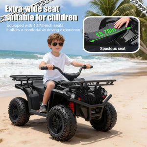 English Elm 24v Dual Motor Kids Atv Ride on with Led Lights Bluetooth Storage Racks Off Road Black W1578P390448
