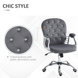 Vinsetto Velvet Home Office Chair, Button Tufted with Padded Armrests, Adjustable Height, Swivel Wheels, Dark Gray