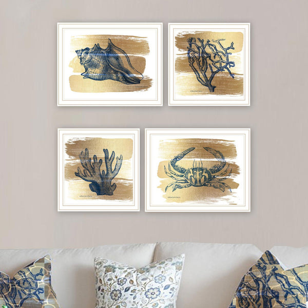 English Elm Trendy Decor 4u Gold Sea Four Panel White Framed Coastal Wall Art Set for Any Room B067P255240