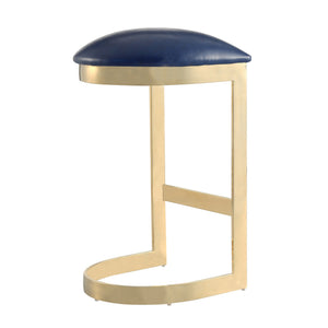 English Elm Aura Metal Upholstered Barstool Blue — Backless Faux Leather Seat, Foam Padding, Brass Polished Base, 28.5" Height, No Assembly Needed B365P397988