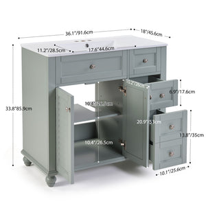 English Elm 36" Modern Grey Bathroom Vanity with Ceramic Sink, Solid Wood Frame, Soft-Close Drawers, Organizer Storage Blue+Grey W2896P344088