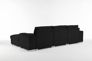 English Elm Nordic-style L-shaped flannel sofa with solid wood frame, ergonomic comfort and durable stain-resistant fabric for modern minimalist living room gatherings Black W2795S00029