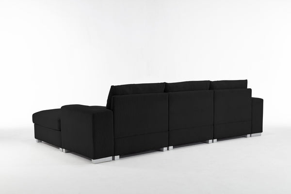 English Elm Nordic-style L-shaped flannel sofa with solid wood frame, ergonomic comfort and durable stain-resistant fabric for modern minimalist living room gatherings Black W2795S00029