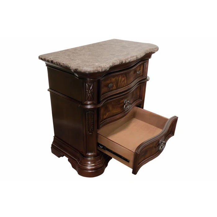 English Elm Traditional Faux Marble Top Walnut Nightstand with Three Drawers for Master Bedroom B011P450619