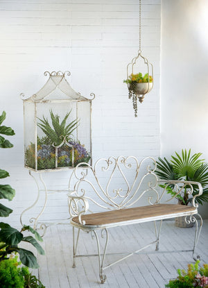 English Elm 27.6x15x66.9" Vintage Iron Greenhouse Scrollwork Frame Shabby Chic Plant Display Stand W2078P496463