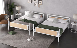 English Elm Twin Twin XL over Twin XL Metal Bunk Bed, Industrial White Detachable Design with Guard Rails, 300lb Capacity W2580P304984