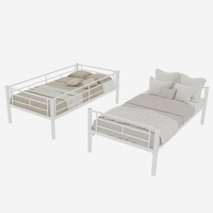 English Elm Twin Metal Bunk Bed for Kids Durable Sturdy Frame with Guardrails & Ladder, Convertible to 2 Beds White W1935P300320