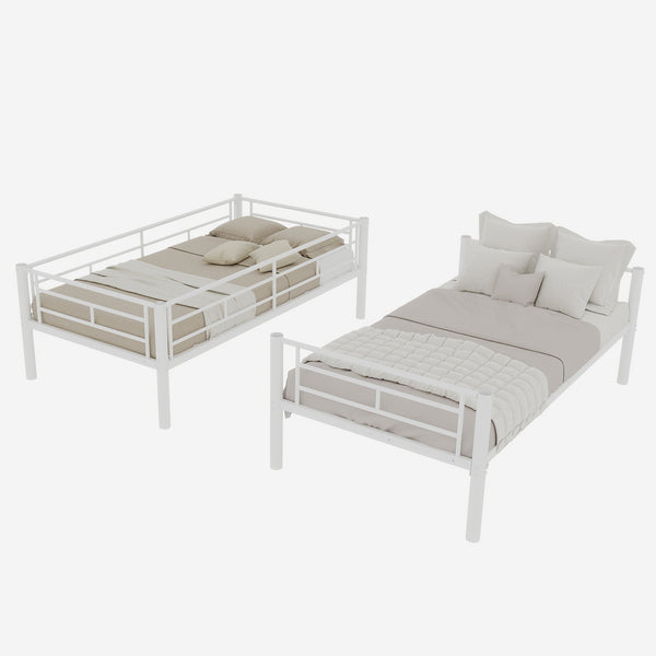 English Elm Twin Metal Bunk Bed for Kids Durable Sturdy Frame with Guardrails & Ladder, Convertible to 2 Beds White W1935P300320