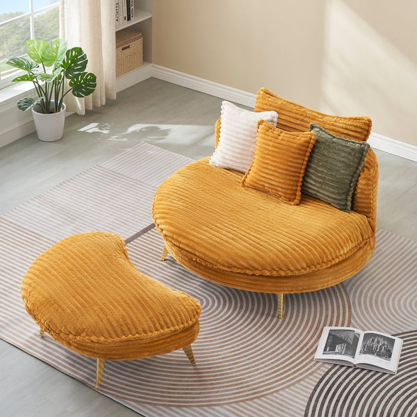 English Elm 65.00 Inch Mid-century Corduroy Loveseat with Gold Tapered Legs for Apartment Living Yellow W1658P212860