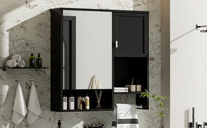 English Elm 29'' Modern Wall Mounted Medicine Cabinet with Mirror, Spacious Adjustable Shelves, Towel Bar and Durable MDF Finish Black N710P209440B
