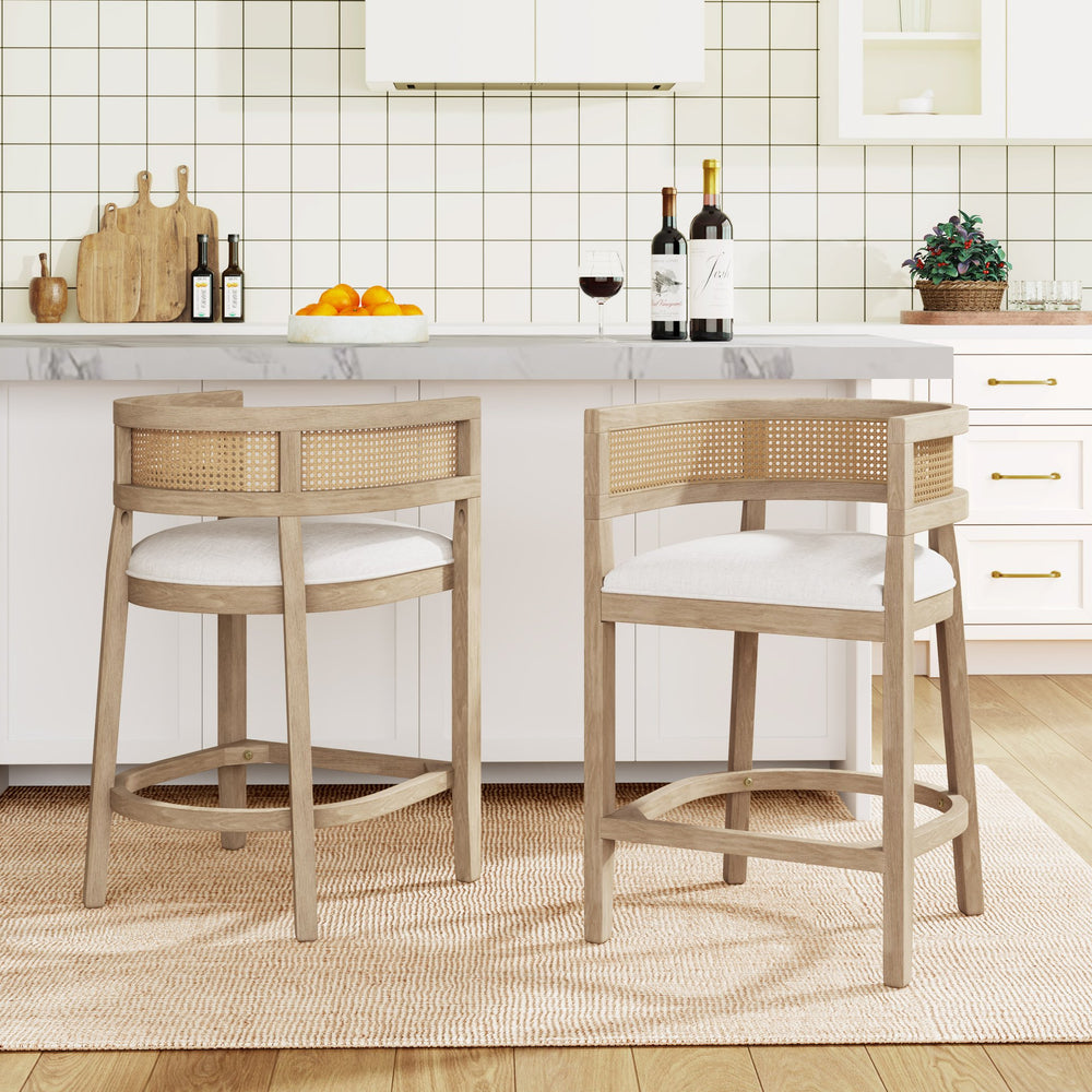 English Elm Christopher Knight Home® - Wood Upholstered Arm Counter Stools Set Of 2 - Beige & Natural Ash, Stylish & Comfortable Design N771P265580A