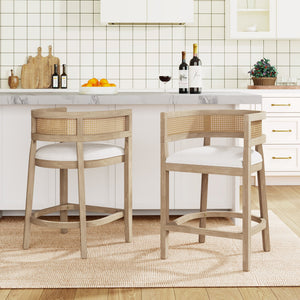 English Elm Christopher Knight Home® - Wood Upholstered Arm Counter Stools Set Of 2 - Beige & Natural Ash, Stylish & Comfortable Design N771P265580A