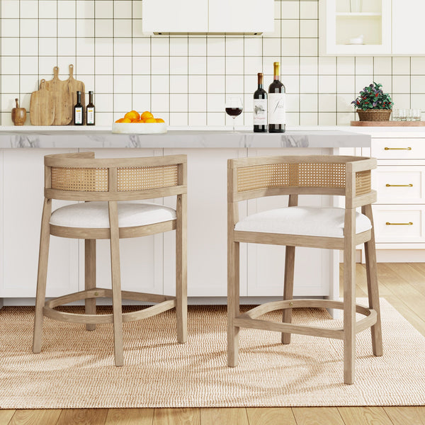 English Elm Christopher Knight Home® - Wood Upholstered Arm Counter Stools Set Of 2 - Beige & Natural Ash, Stylish & Comfortable Design N771P265580A
