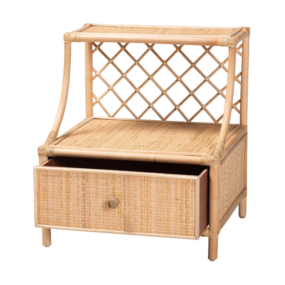 English Elm Modern Woven Rattan Nightstand with Open Shelf Bohemian Bedside Table for Cozy Rooms B2750P467660