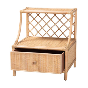 English Elm Modern Woven Rattan Nightstand with Open Shelf Bohemian Bedside Table for Cozy Rooms B2750P467660