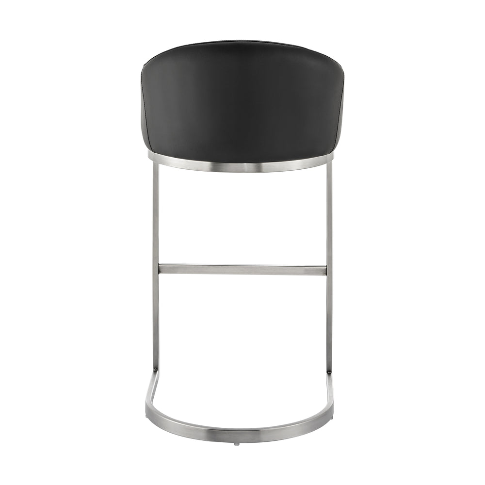 English Elm Ambrie 26" Counter Stool Brushed Stainless with Black Faux Leather Cantilever Base, Durable Comfort B2736P354375