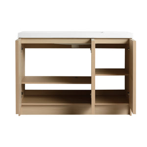 English Elm 48" Floating Bathroom Vanity Dual Ceramic Vessel Sinks Oak Finish Soft Close Doors W999S00511