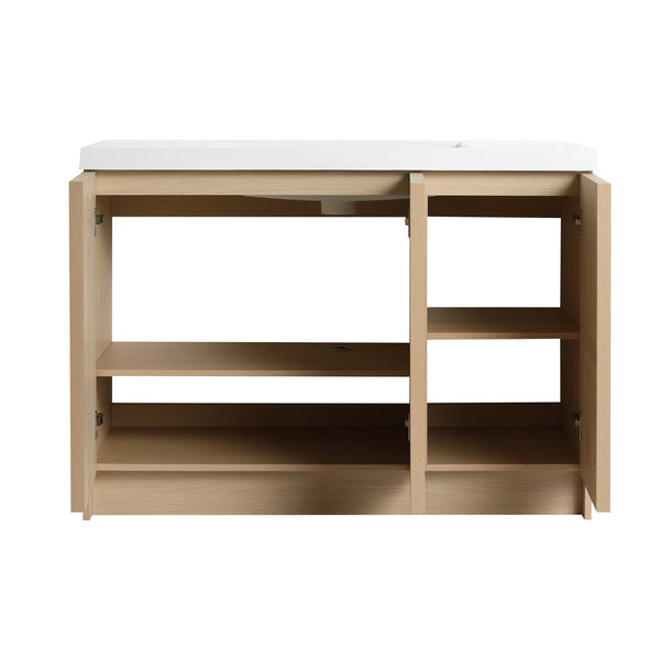English Elm 48" Floating Bathroom Vanity Dual Ceramic Vessel Sinks Oak Finish Soft Close Doors W999S00511