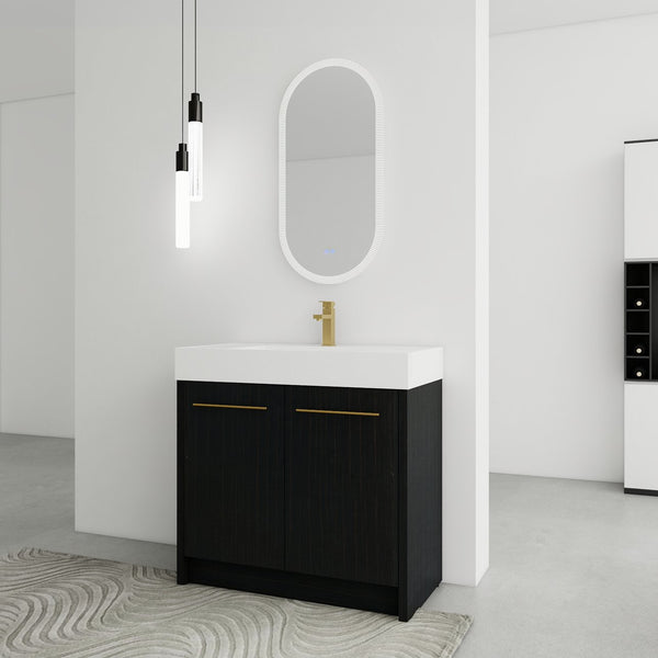 English Elm 36 Inch Freestanding Bathroom Vanity With Resin Sink & Soft-Close Doors – Modern, Durable Design W999S00179