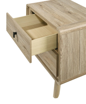 English Elm 1pc Mid-century Nightstand with Wood Finish, Two Drawers, Ample Storage, Clean Lines, Minimalist Hardware B2741P323551