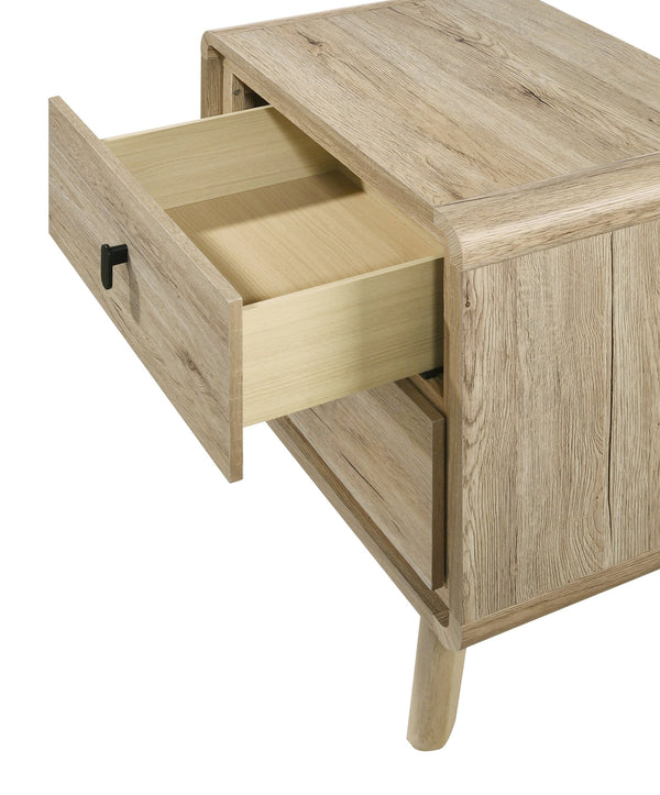 English Elm 1pc Mid-century Nightstand with Wood Finish, Two Drawers, Ample Storage, Clean Lines, Minimalist Hardware B2741P323551