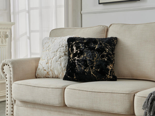 English Elm Luxury Chinchilla Faux Fur Pillow - Gilded Black Accent (22"X22") For Modern Glam Home Decor B030P233953
