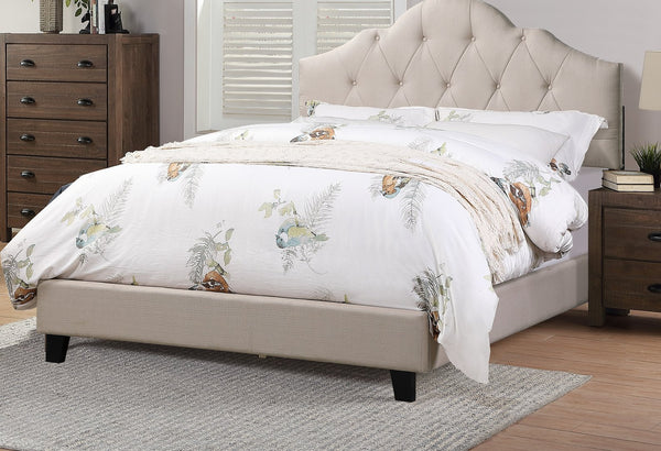 English Elm Contemporary Upholstered Queen Bed with Tufted Arched Headboard, Adjustable Height, Linen-Like Fabric Light Brown 62 L x 34 W x 7 H B011S01432