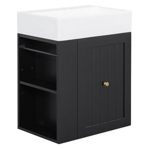 English Elm 20-Inch Compact Bathroom Vanity with Ceramic Sink, Wall-Mounted MDF Cabinet, Modern Space-Saver Design Black N725P314023B